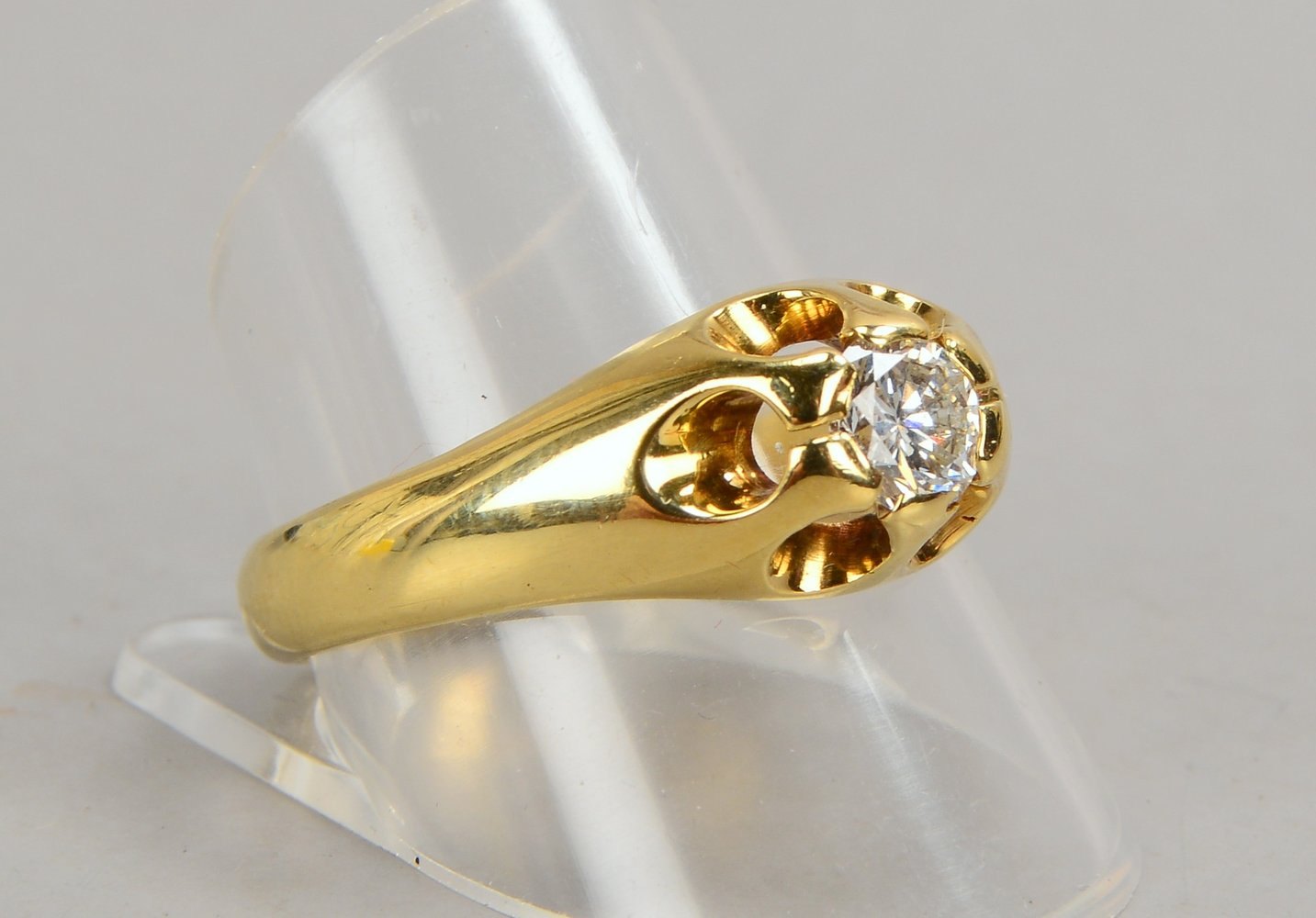 Solitärring, 585 GG (gest.), mit einzelnem Brillant/ca. 0,50 ct, F-if; RG 63, Gew. 6,90