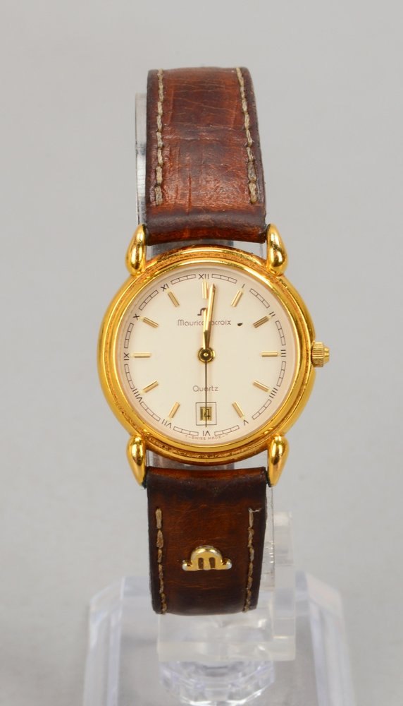 DAU Maurice Lacroix, Quarz, Edelstahl-Gehäuse, orig. Lederarmband - läuft an