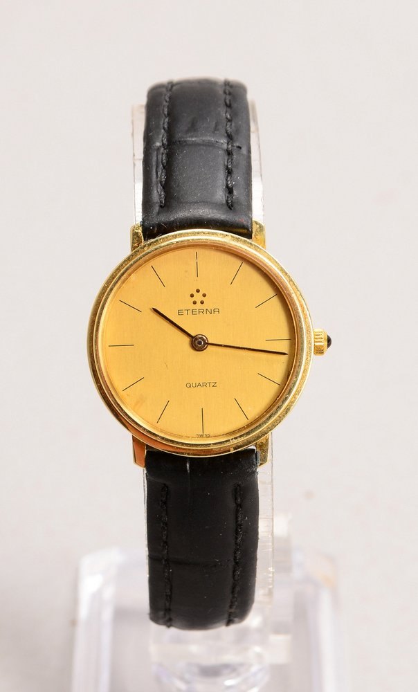 DAU Eterna', 585 GG-Gehäuse, mit Quarzwerk, an Lederarmband - ungeprüft