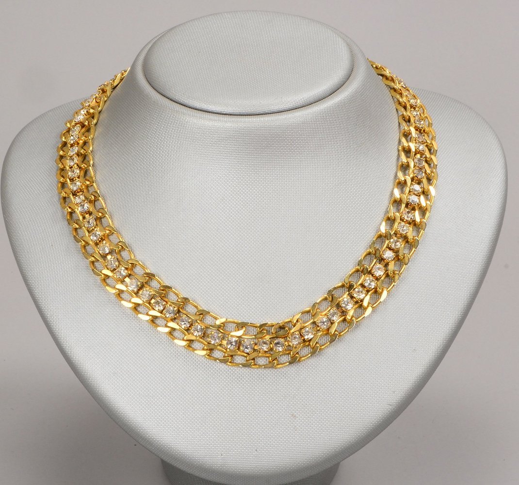 Collier, vergoldet, mit Glassteinbesatz, Steine im Achtkantschliff