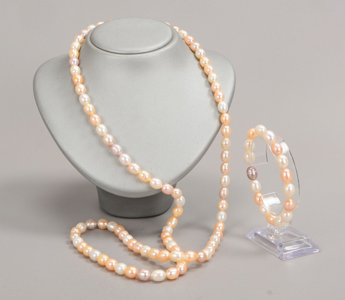 Schmuckset, Süßwasserperlen/guter Lüster, 2-tlg.: Collier und Armband