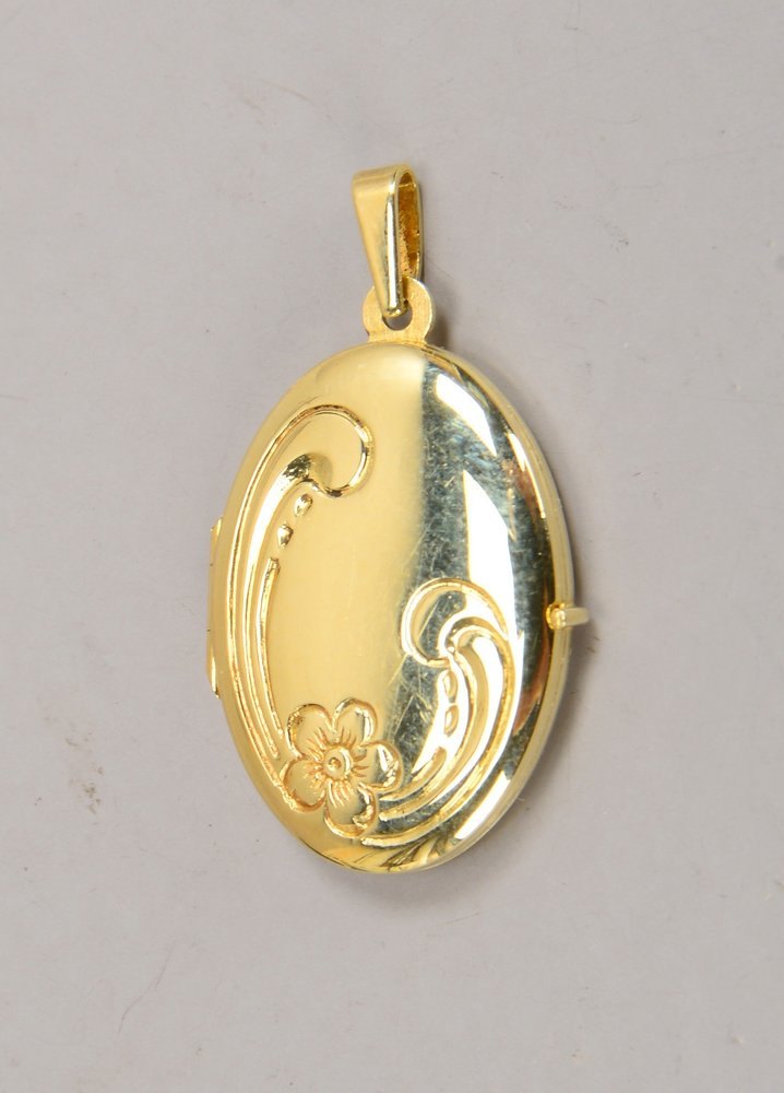 Anhänger, 585 GG (gest.), mit Medaillon, ovale Form; Maße 2,5 x 1,7 cm