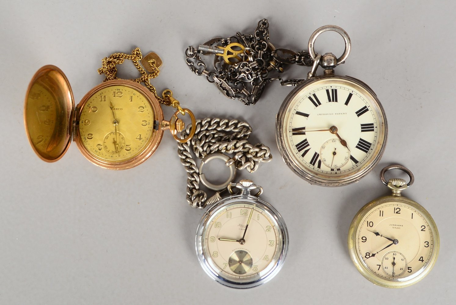 Taschenuhr (England), Sterlingsilber, mehrf. punz., an Silberkette; und 3x weitere