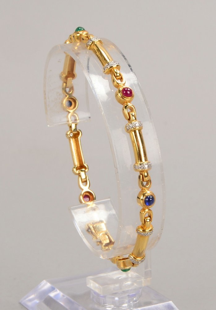 Armband, 585 GG (gest.), mit je 2x Smaragden/Saphiren/Rubinen und 12x Brill.