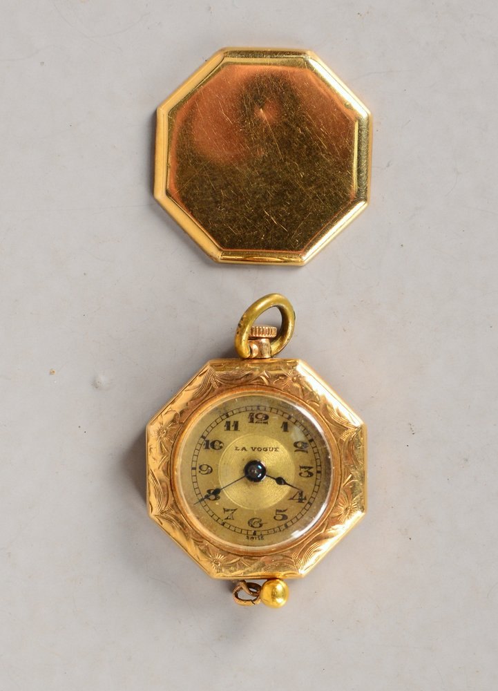 Damentaschenuhr, 'La Vogue', 585 GG-Gehäuse, Handaufzug; Maße 24 x 24 mm