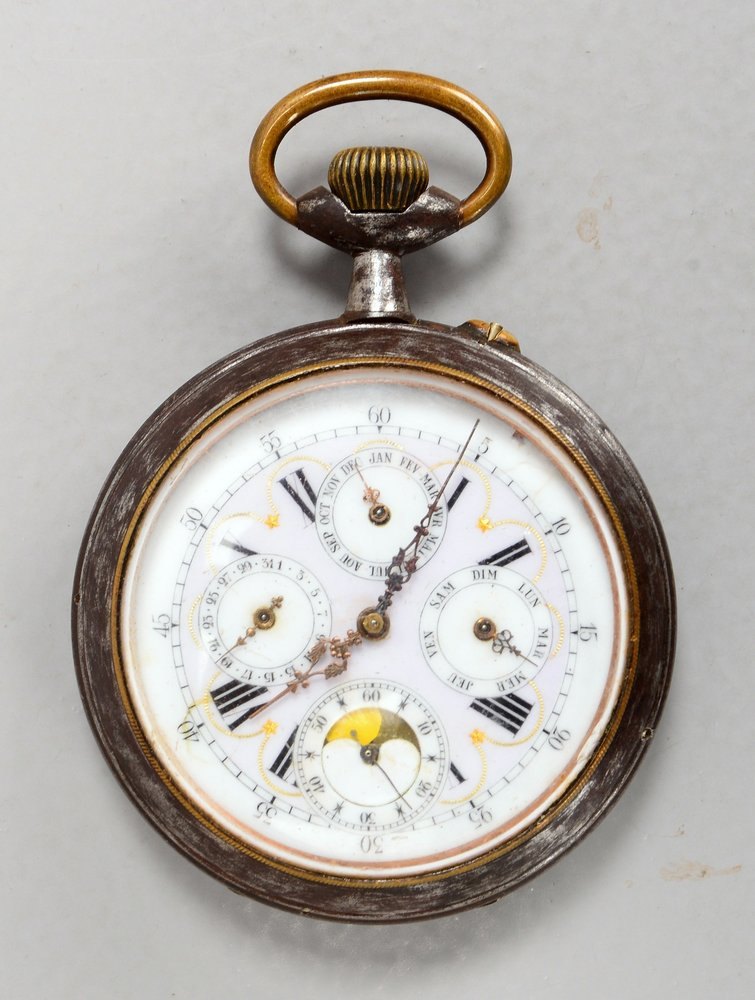 Taschenuhr, Gun Metal/Eisen, 'Gold gab ich für Eisen', mit Mondphase/Sekunde