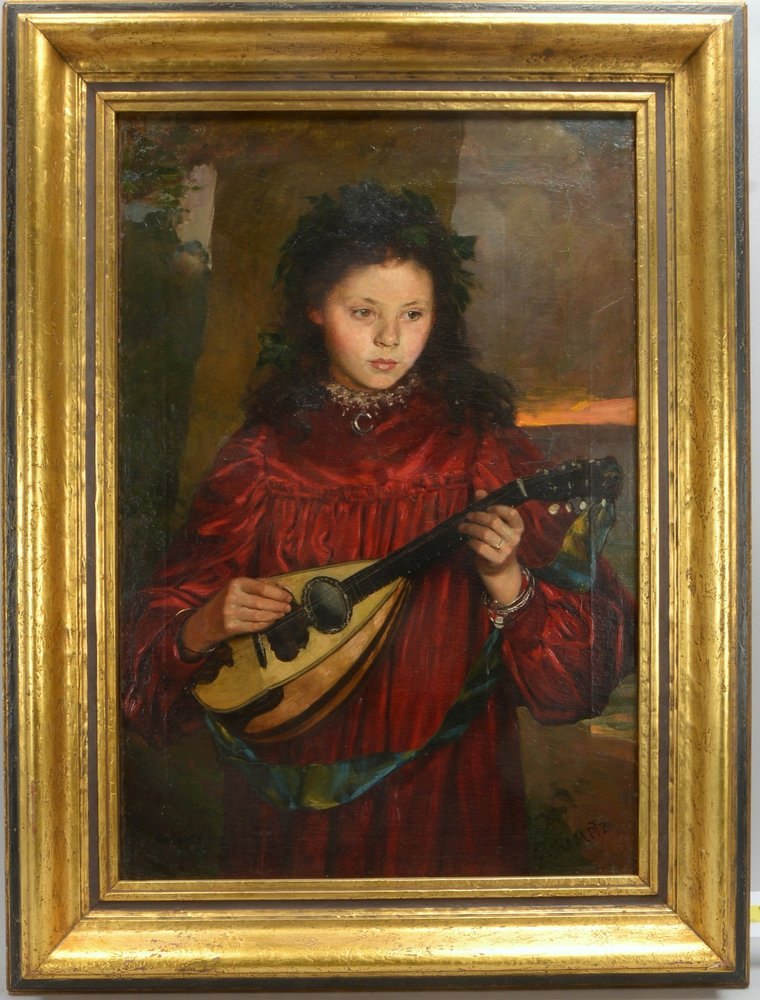 von Kamptz, Fritz, 'Mädchen mit Mandoline', Öl/Lw, 3-fach signiert