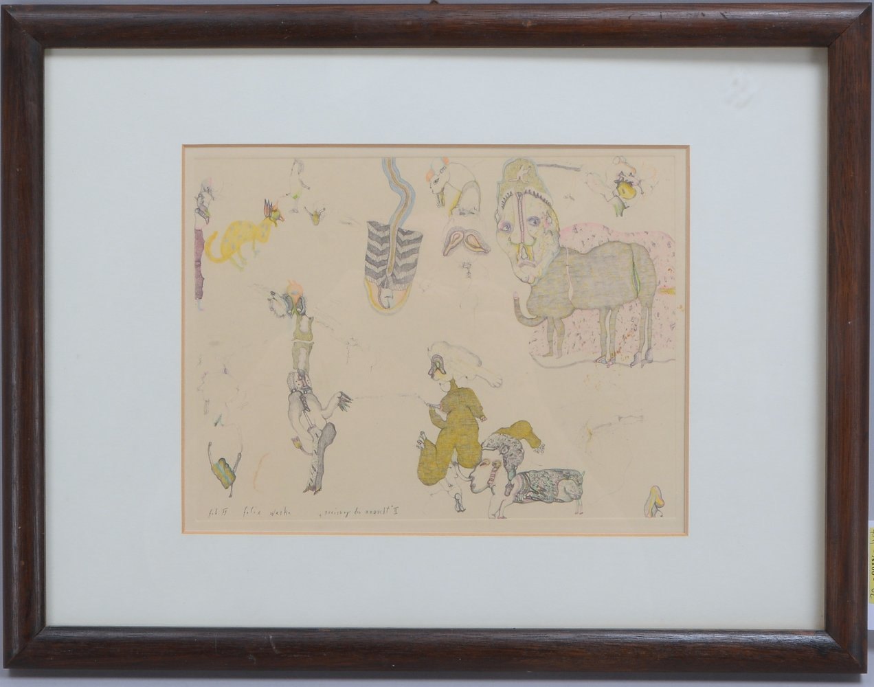 Waske, Felix, 'Preisung der Unzucht II', Bleistift/Farbstift, sign./bet., hinter Glas
