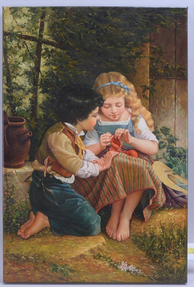 Delobbe, B., 'Szene mit zwei Kindern', Öl/Lw, unten links signiert, ungerahmt; Maße 90 x 60 cm
