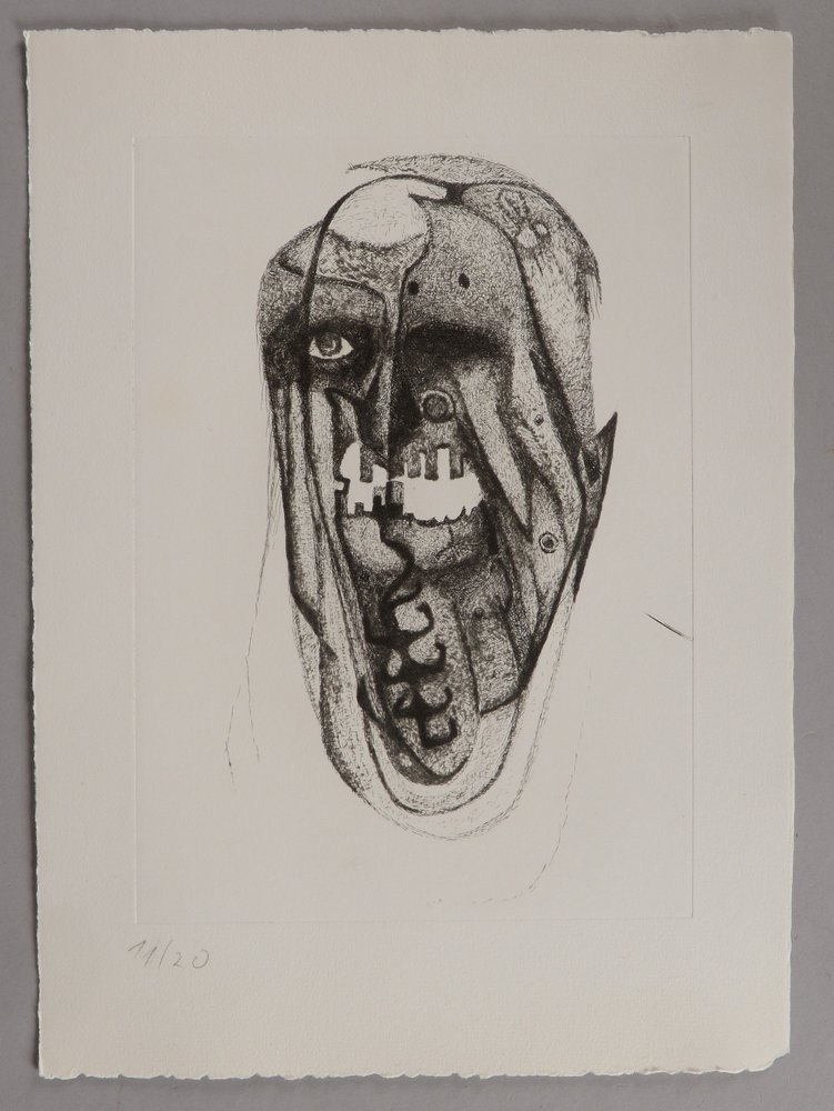 Oehlen, Albert, 'Begrabt diese Mappe an der Biegung des Flusses, I', Rad. (1983), Aufl.: 20 Ex.