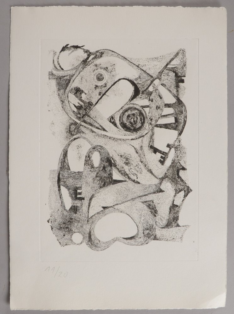 Oehlen, Albert, 'Begrabt diese Mappe an der Biegung des Flusses, II', Rad. (1983), Aufl.: 20 Ex.