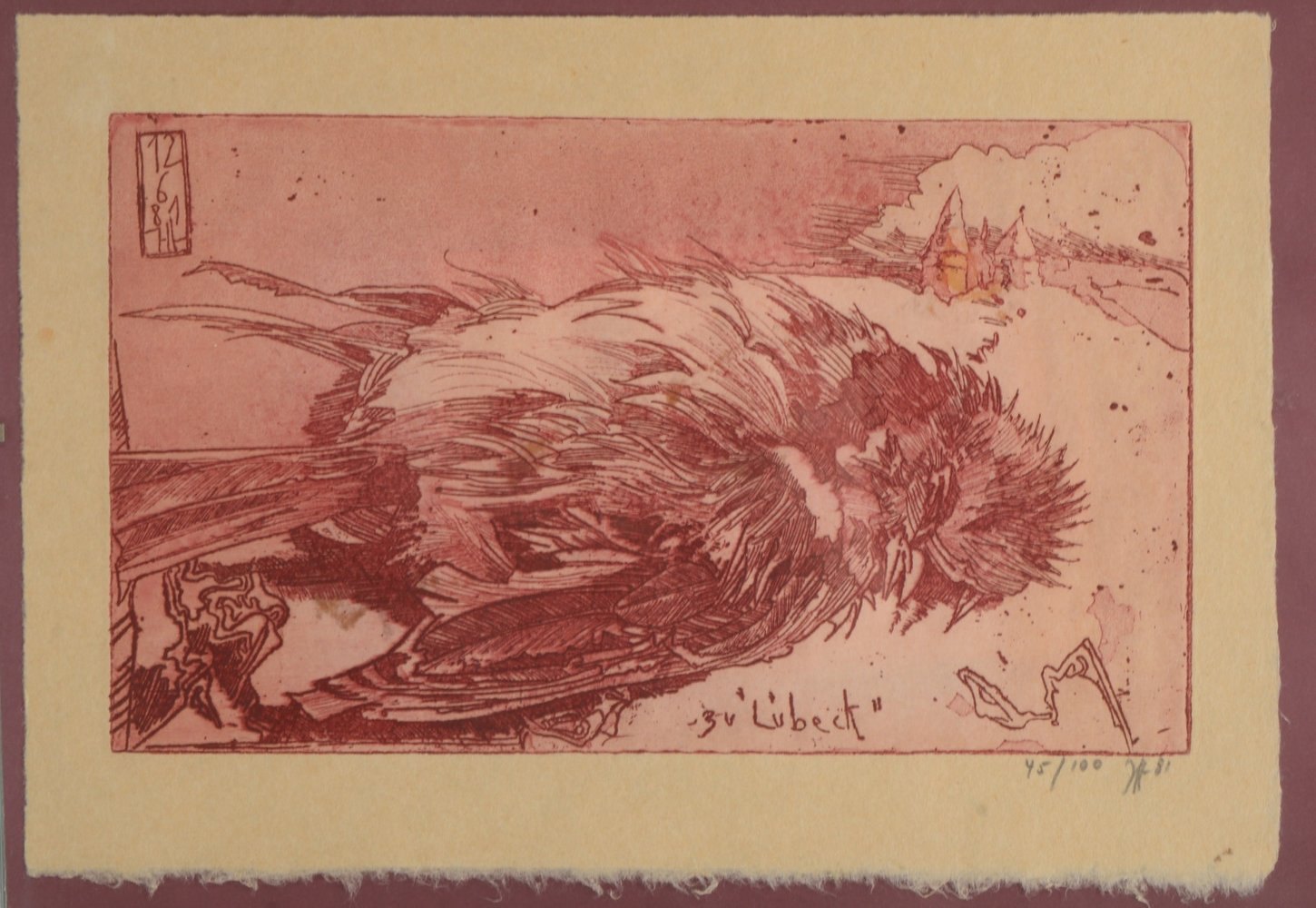 Janssen, Horst, 'Zu Lübeck', Radierung in Rot, Auflage-Nr. '45/100', sign./dat.