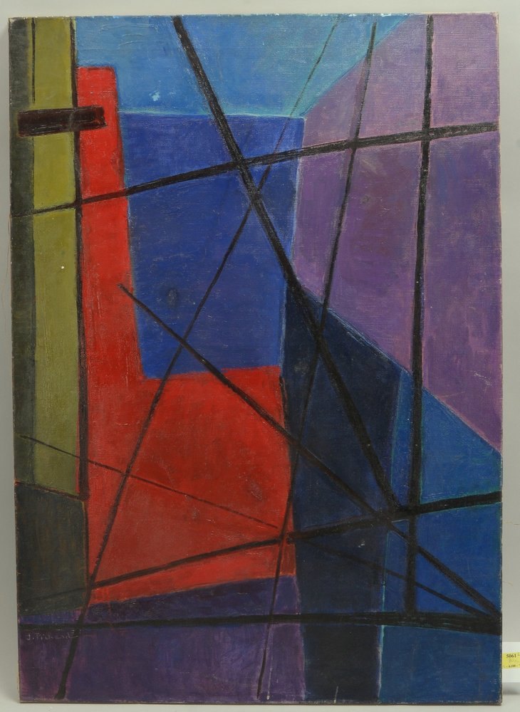Pickard, Janie, 'Mediterranée', Farbkompos. in Blau/Rot/Violett, Öl/Lw, sign.