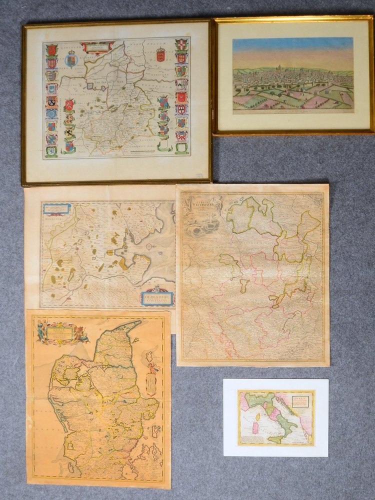 Konvolut alter Landkarten, versch. Regionen/Bezirke, 6 Stiche, versch. Maße