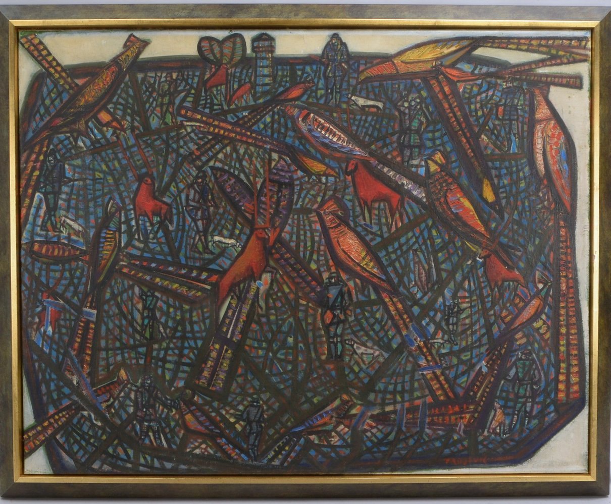 Gemälde, 'Abstrakte Komposition', Öl/Lw, unten re. (unleserlich) sign.