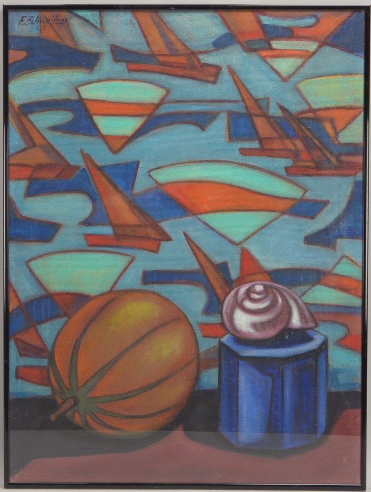 Schweitzer, Friedrich, 'Komposition', Öl/Platte, hinter Glas, sign./dat. (20)'05'