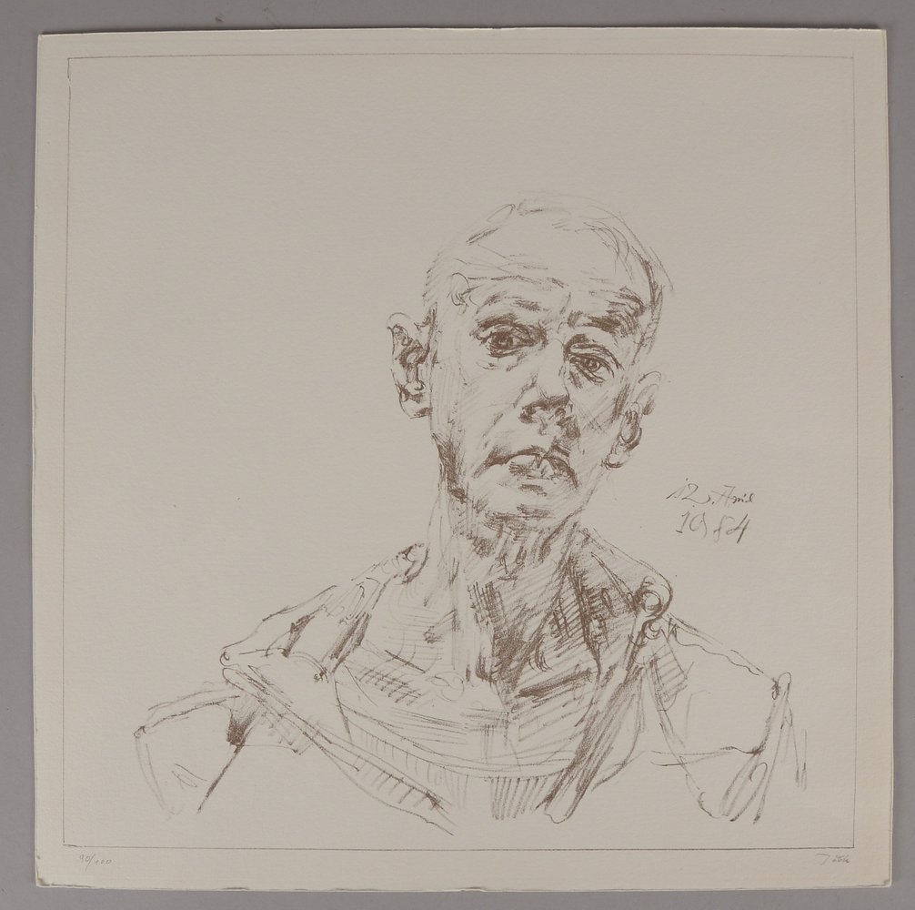 Tübke, Werner, 'Selbstbildnis', Lithografie, Auflage-Nr. '90/100', sign.