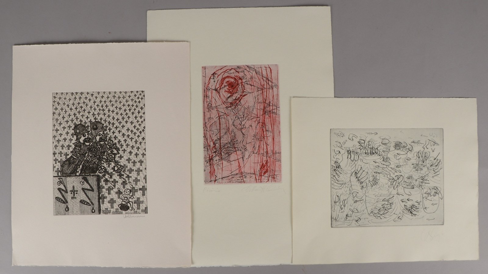 3x Radierungen, signiert: 1x Cragg, T., 1x Hallmann, B.W., 1x Ranft-Schinke, D.