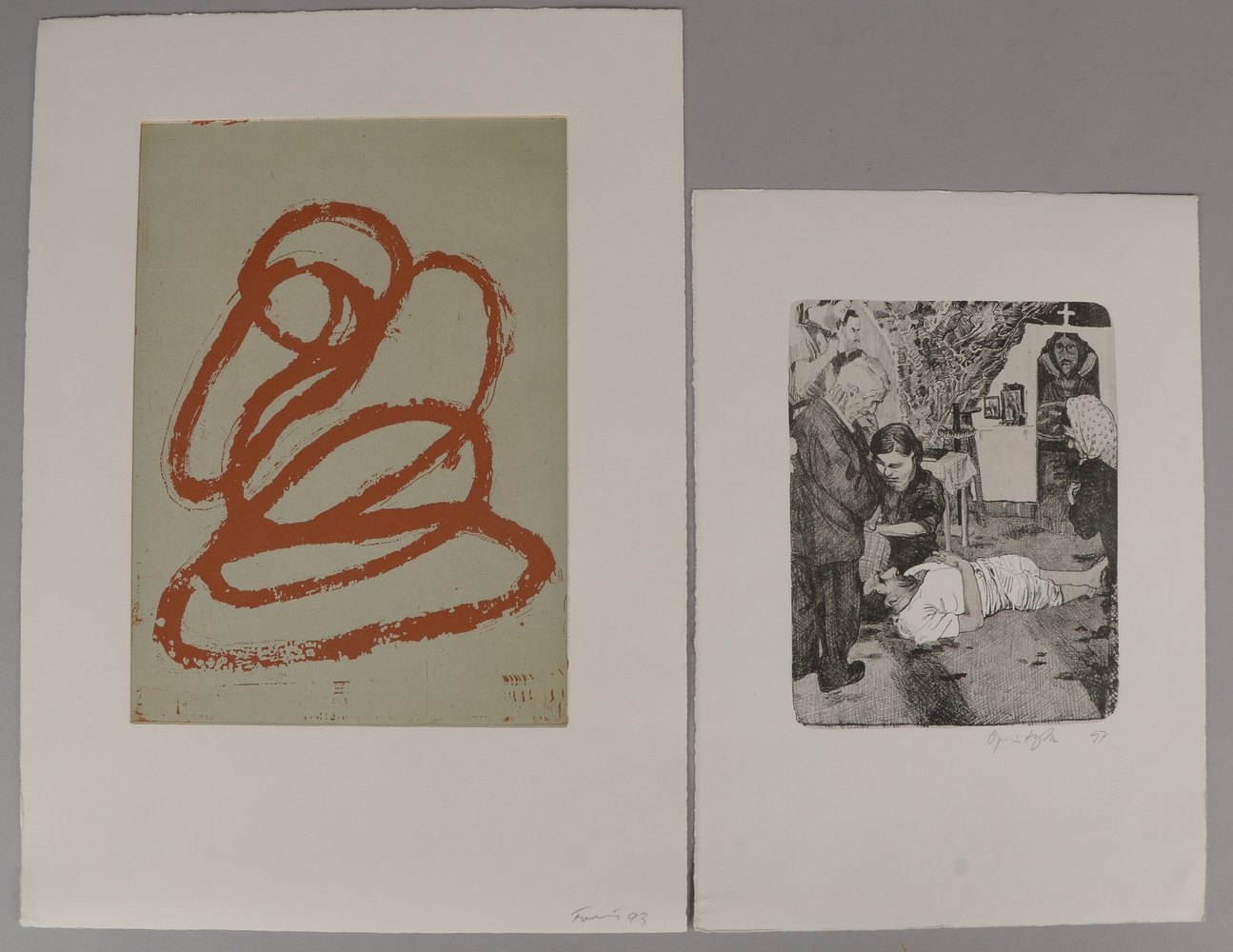 2x Grafiken (Edition Griffelkunst), signiert: 1x Förg, G., und 1x Grützke, Joh.