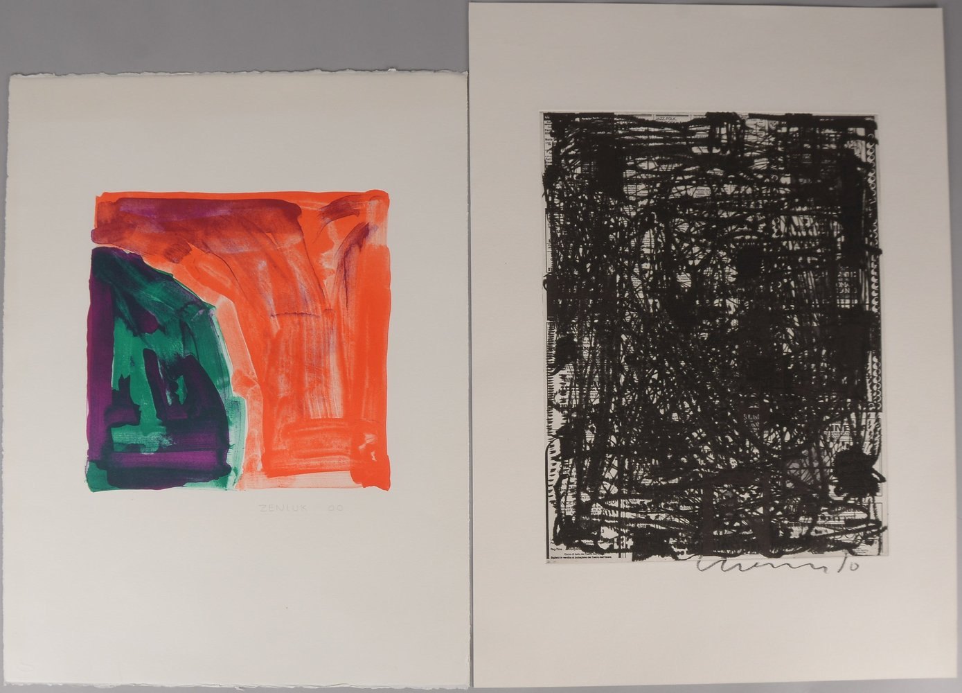 2 Grafiken (Ed. Griffelkunst): Metzel, O., Kupfertiefdruck; Zeniuk, J., Farblithografie