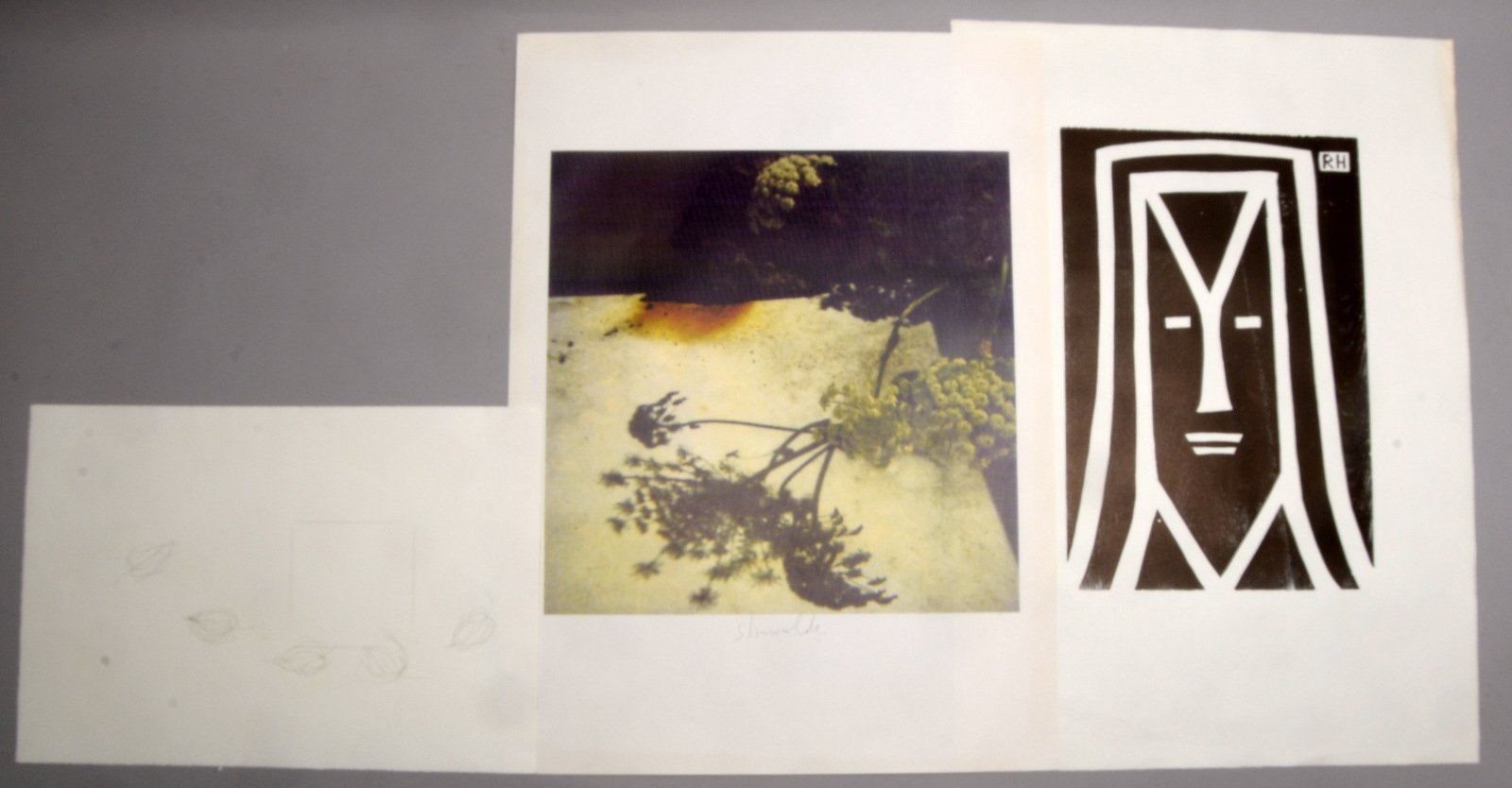 3 Grafiken: 1x Hishikawa, Litho.; 1x Haizmann, Holzschnitt; 1x Strawalde, Farbserigr.