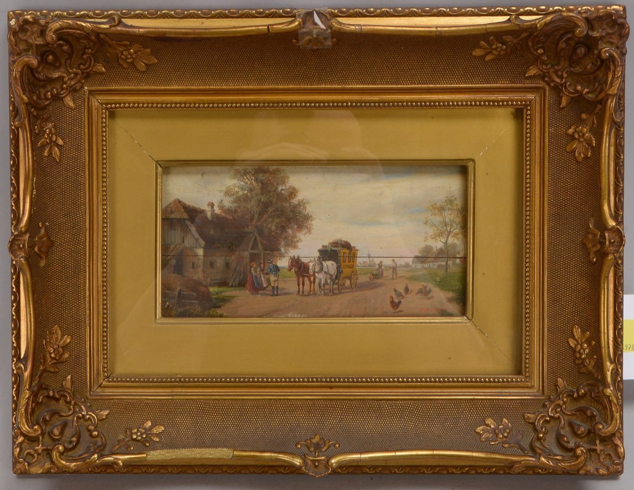 Müller-Cornelius, Ludwig, 'Bäuerl. Idyll mit Postkutsche', Öl/Holz, sign., hinter Glas