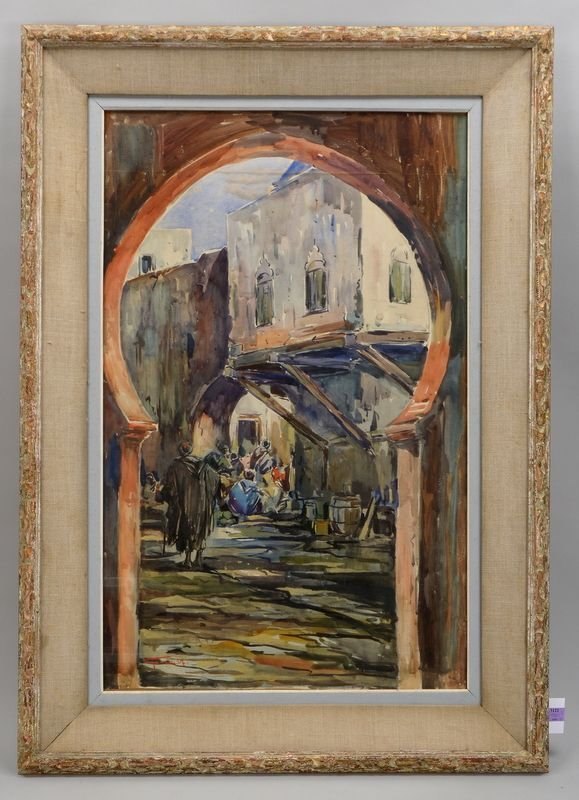 Franck, M. (um 1920/1930), gr. Aquarell, 'Blick in eine Gasse in der Altstadt von Tunis'