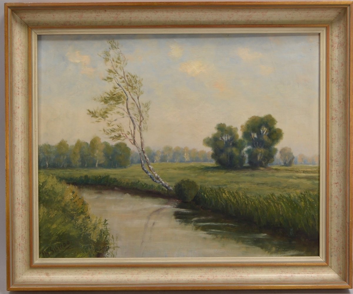 Gemälde, 'Landschaft', Öl auf Holz/gerahmt, unten li. (nicht eindeutig leserlich) sign.