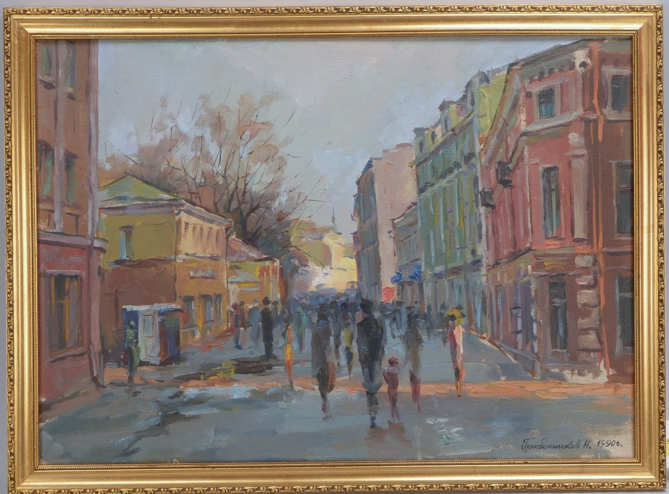 Gemälde, 'Straßenszene mit Passanten', Öl/Lw, unten rechts sign./datiert '1990'