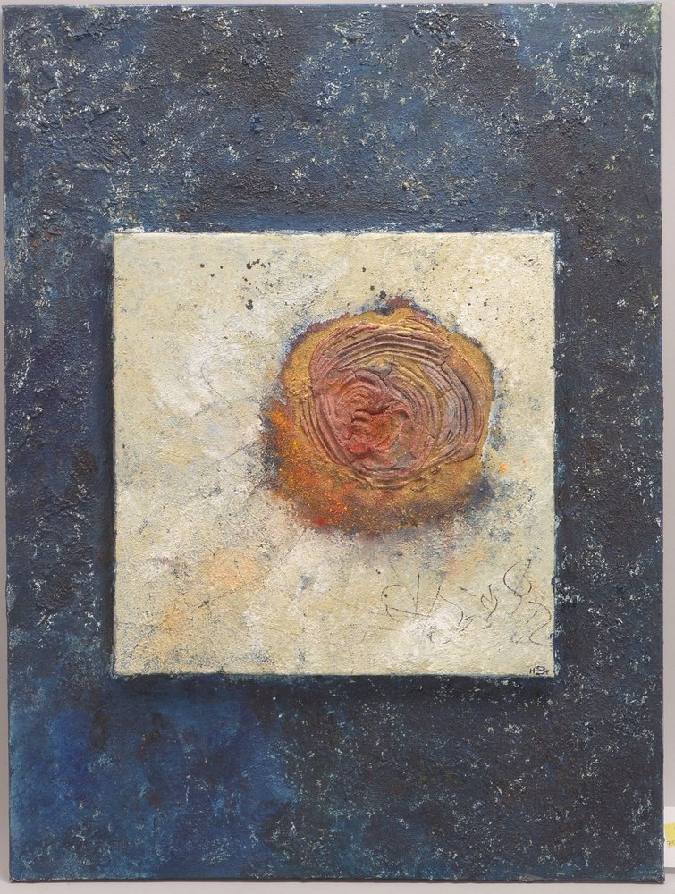 Beck, H., 'Komposition', farbiger Sand und Öl/Lw, signiert; Maße 60 x 80 cm