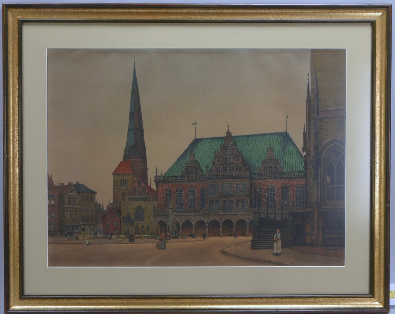 Kallmorgen, Friedrich, 'Bremer Rathaus', Farblithografie, im Stein sign., hinter Glas