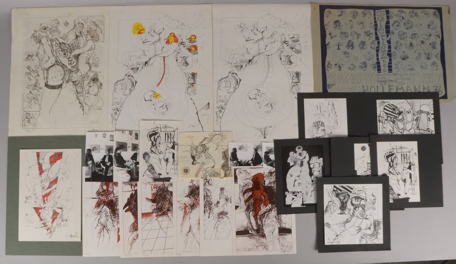 Hollemann, Bernhard, 23x Grafiken/meist sign., Mappe mit Zeichnungen, u.a.