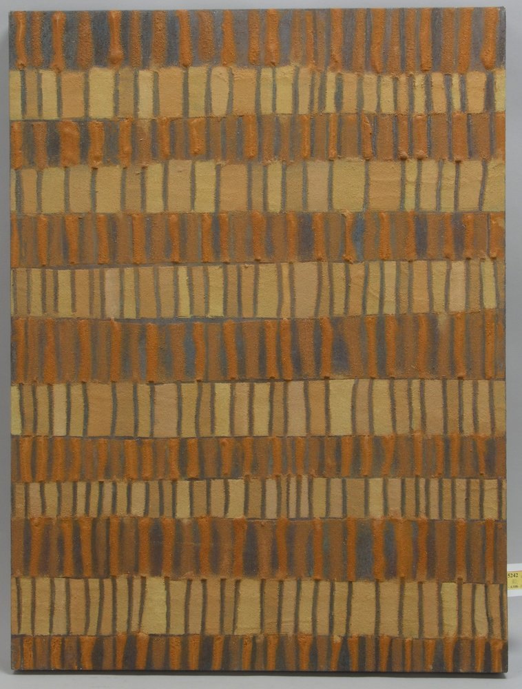 Sand-Strukturbild, Erde auf Nesselstoff, unsigniert; Maße 80 x 60 cm