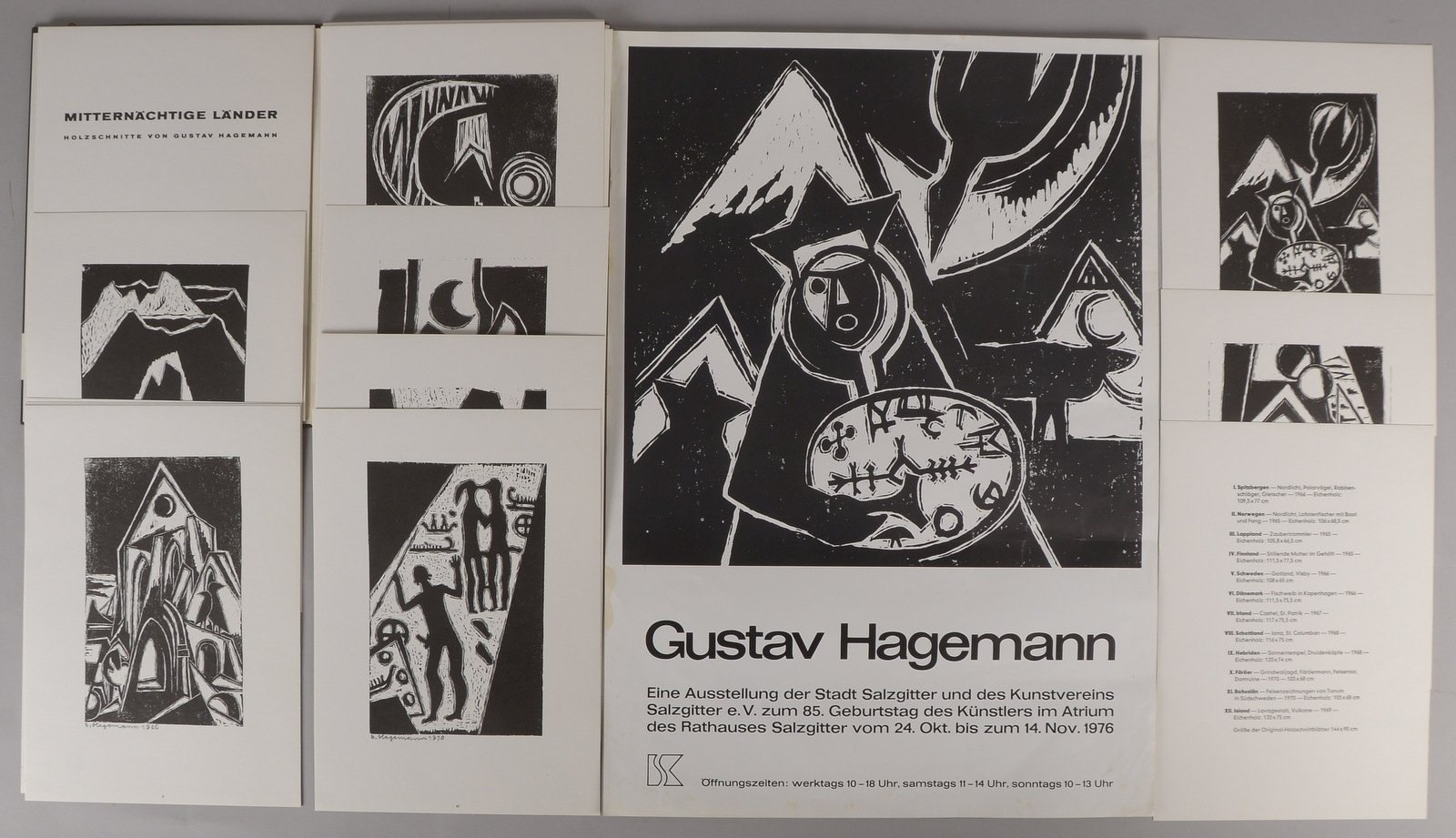 Hagemann, Gustav, Mappe mit 12x Holzschnitt-Reprod., sign./dat.; und Plakat