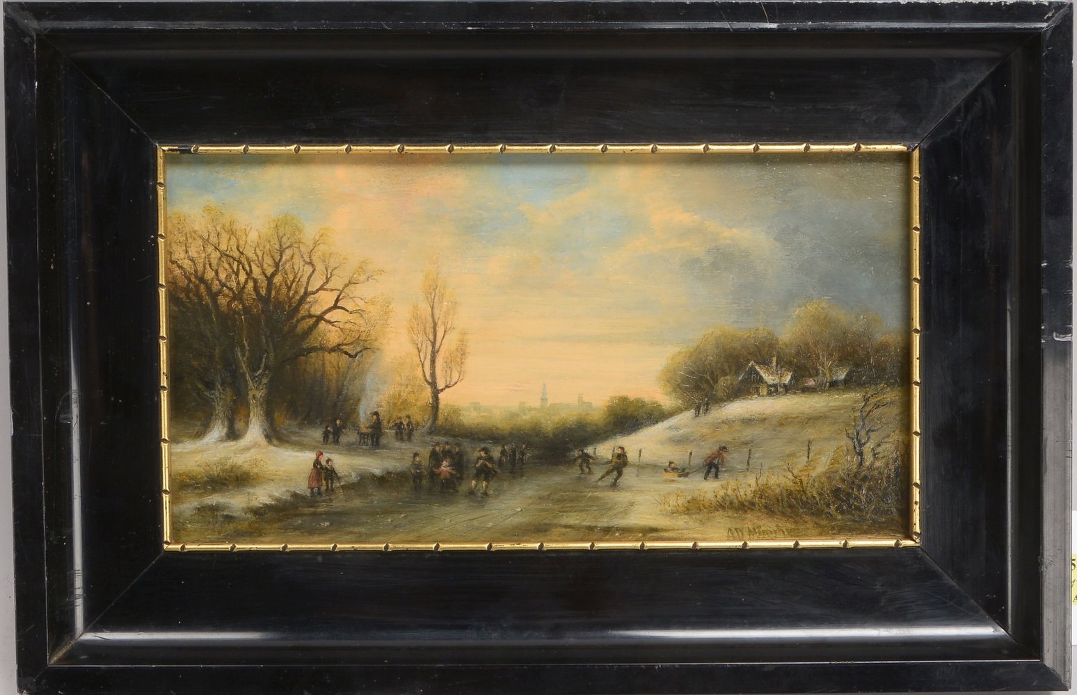 Gemälde, 'Eisvergnügen', Öl/Holz, unten re. monogr. 'AD' und ortsbez. 'München'