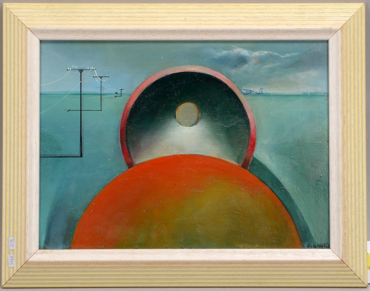 Gawlik, 'Surrealist. Landschaft', Öl auf Platte, unten re. sign., verso sign./dat.