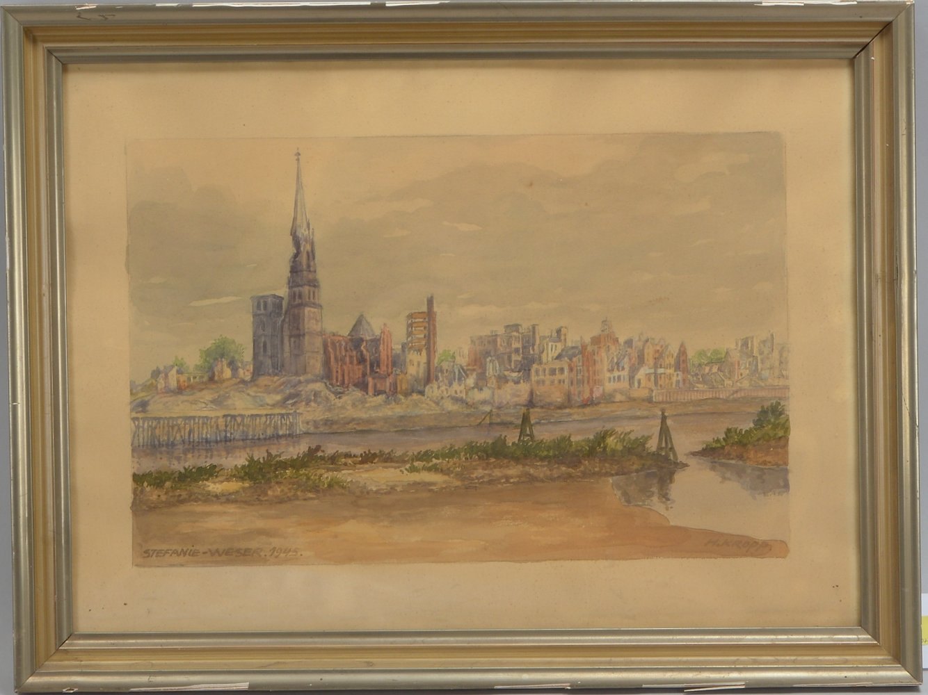 Kropp, Heinrich, 'Stefanie - Weser 1945' - orig. Bez., Aquarell, unten re. signiert