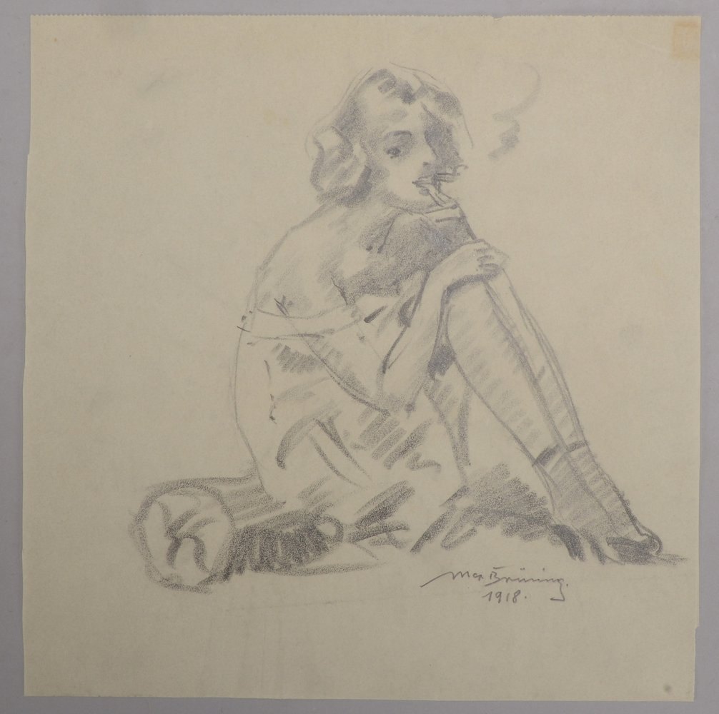 Brüning, Max, 'Sitzende Frau mit Zigarette', orig. Zeichnung, bleisign./dat. '1918'