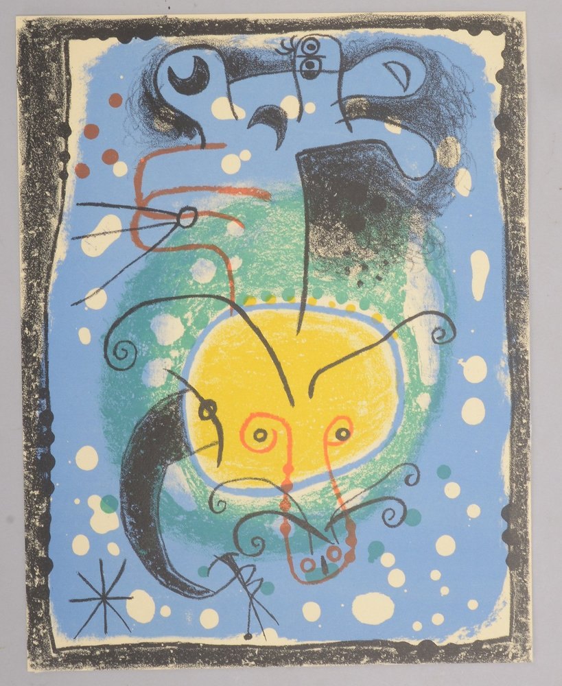 Miró, Joan, 'Personnage sur fond bleu', Farblithografie/Velin, Aufl.: 1.500, unsign.