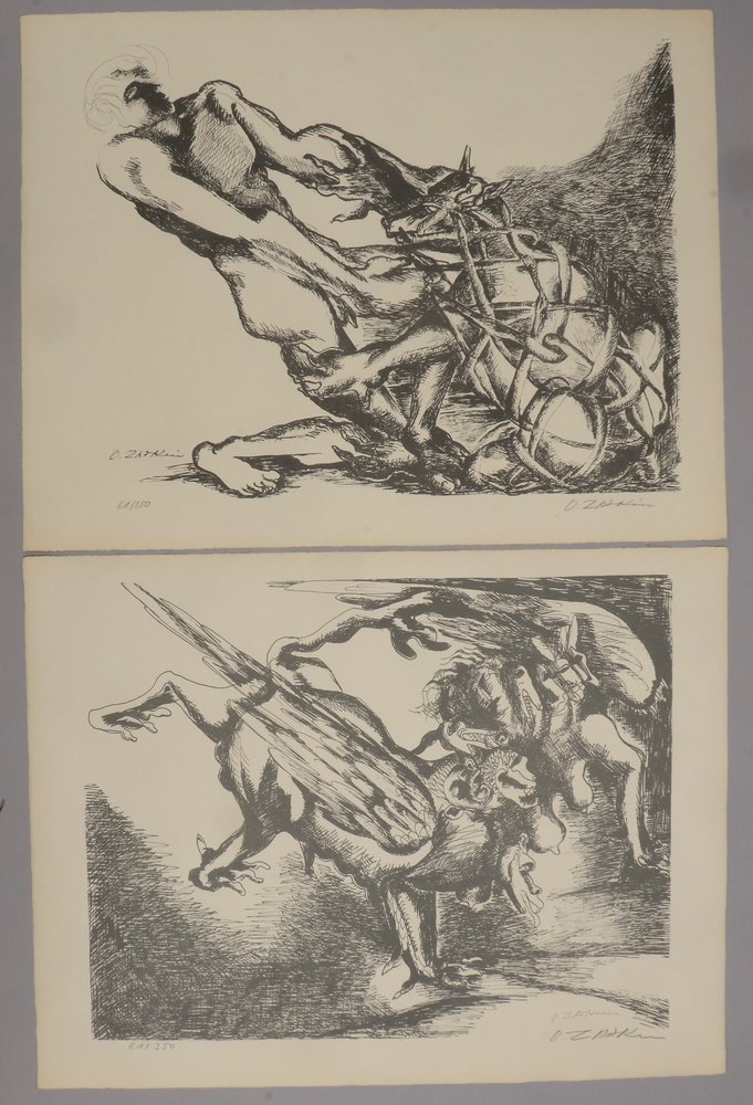 Zadkine, Ossip, 2 Lithografien aus 'Euripides - Die Arbeiten des Herkules', sign./dat.