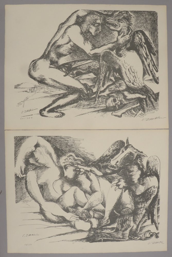 Zadkine, Ossip, 2 Lithografien aus 'Euripides - Die Arbeiten des Herkules', sign./dat.