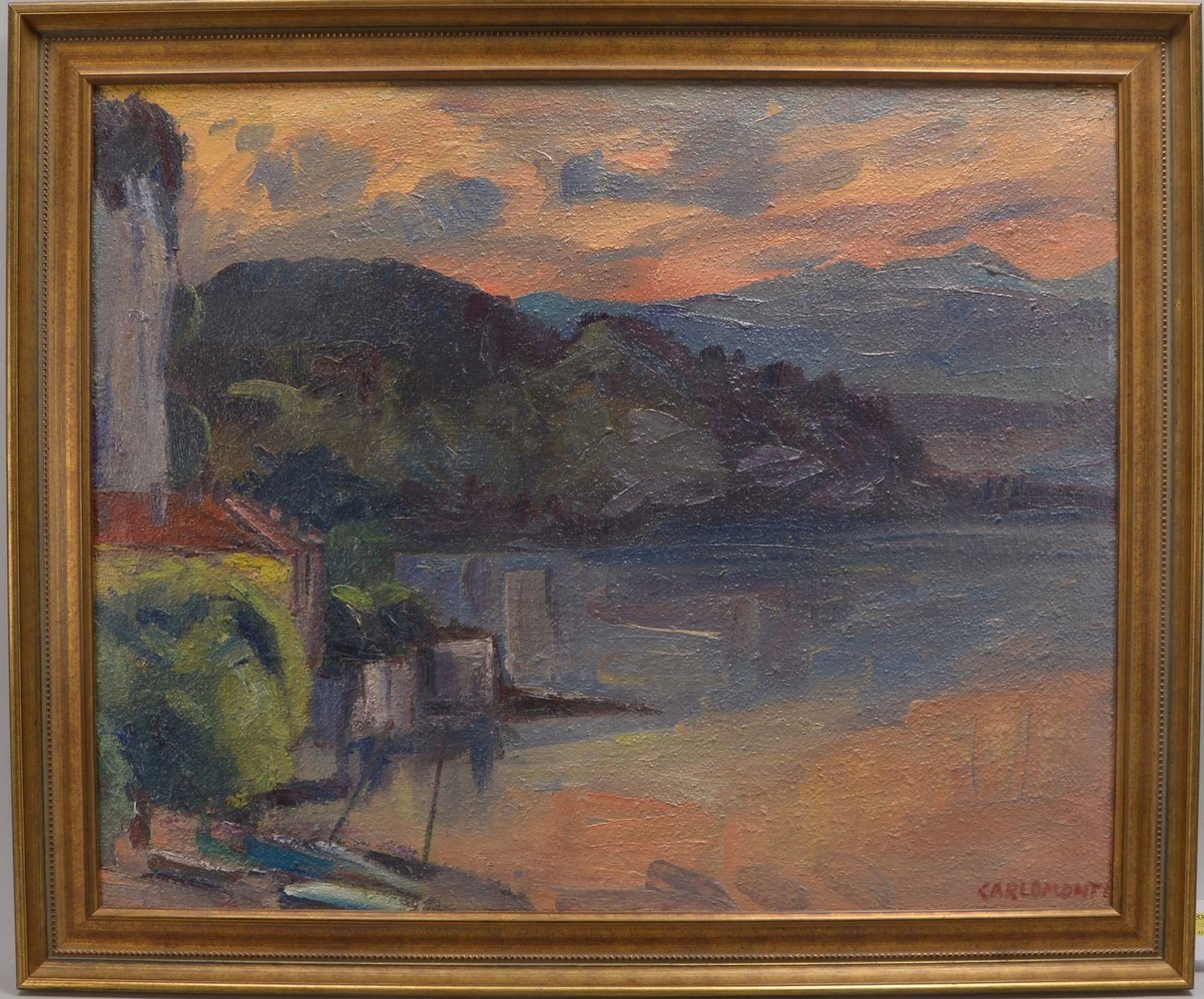 Monti, Carlo; 'Tramonto sul Lago Maggiore', Öl/Rupfen, unten rechts sign.