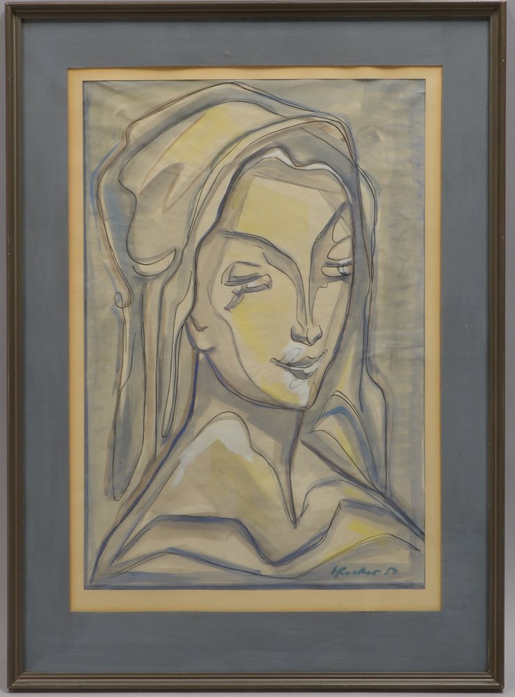 Recker, H., 'Frauenportrait', Pastell/Gouache auf Papier, sign./dat., hinter Glas