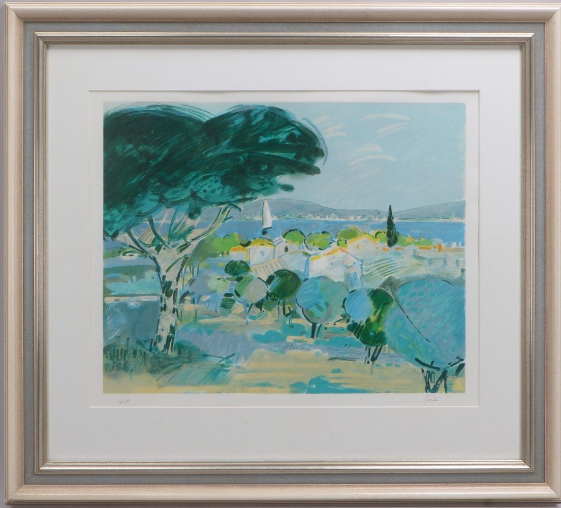 Goniti, 'Segler in mediterr. Seenlandschaft', Farblithografie, Aufl. '40/100', sign.