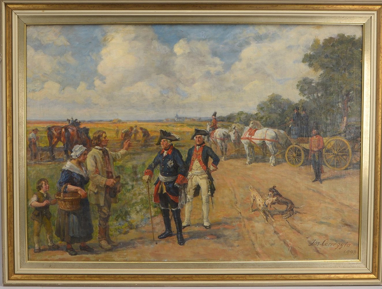 Corregio, Joseph Kaspar, 'Der alte Fritz bei der Ernte-Inspektion', Öl/Lw, sign./dat.