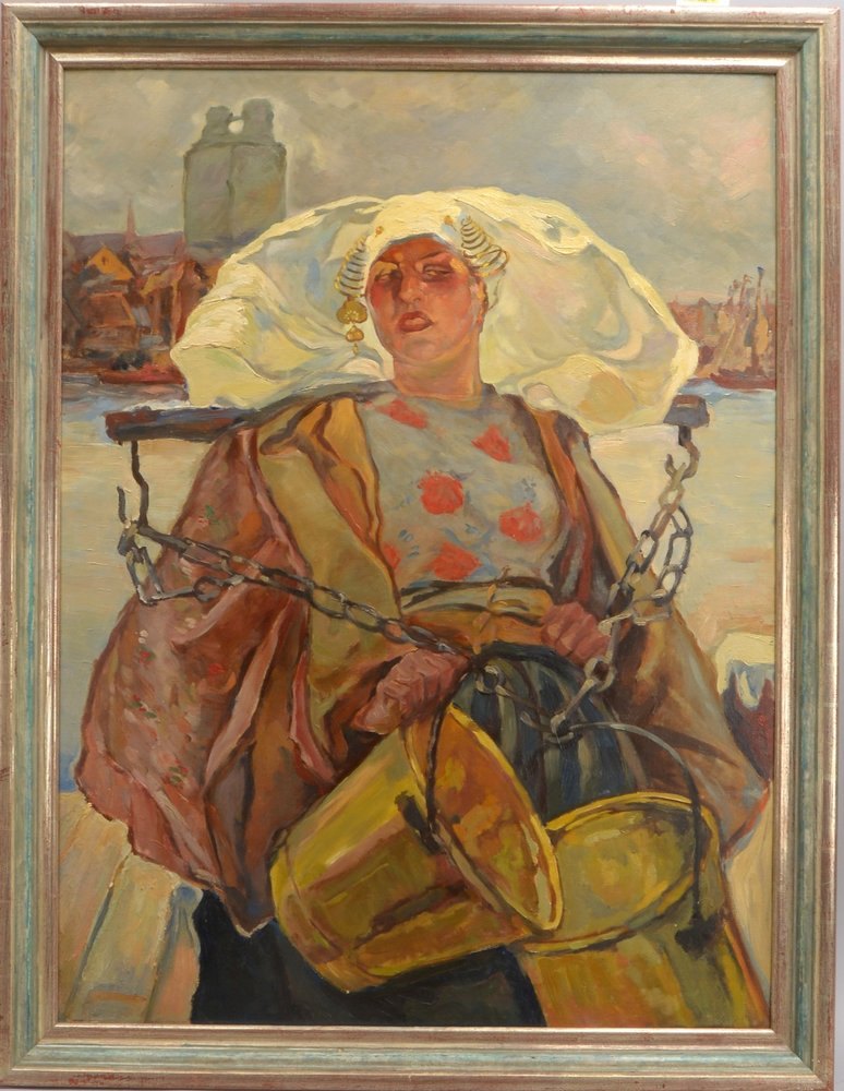 Gemälde (cop. nach Hans von Bartels), 'Milchmädchen aus Dordrecht', Öl/Platte