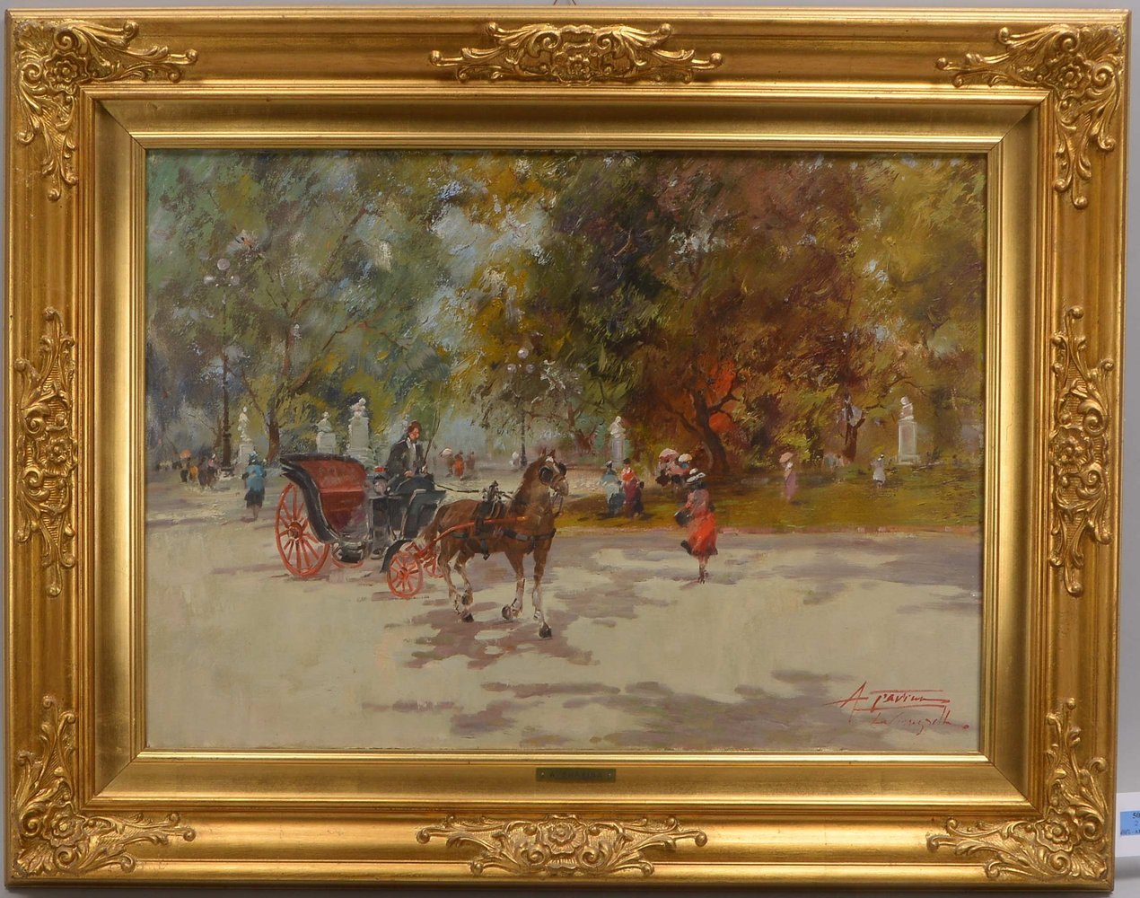 Gravina, Antonio, 'Parkszene mit Kutsche', Öl/Lw, unten re./verso signiert