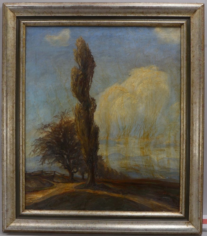Kühnle, Karl (1900 - 1981, Kuppingen), 'Landschaft mit Pappel', Öl/Lw, unten rechts signiert