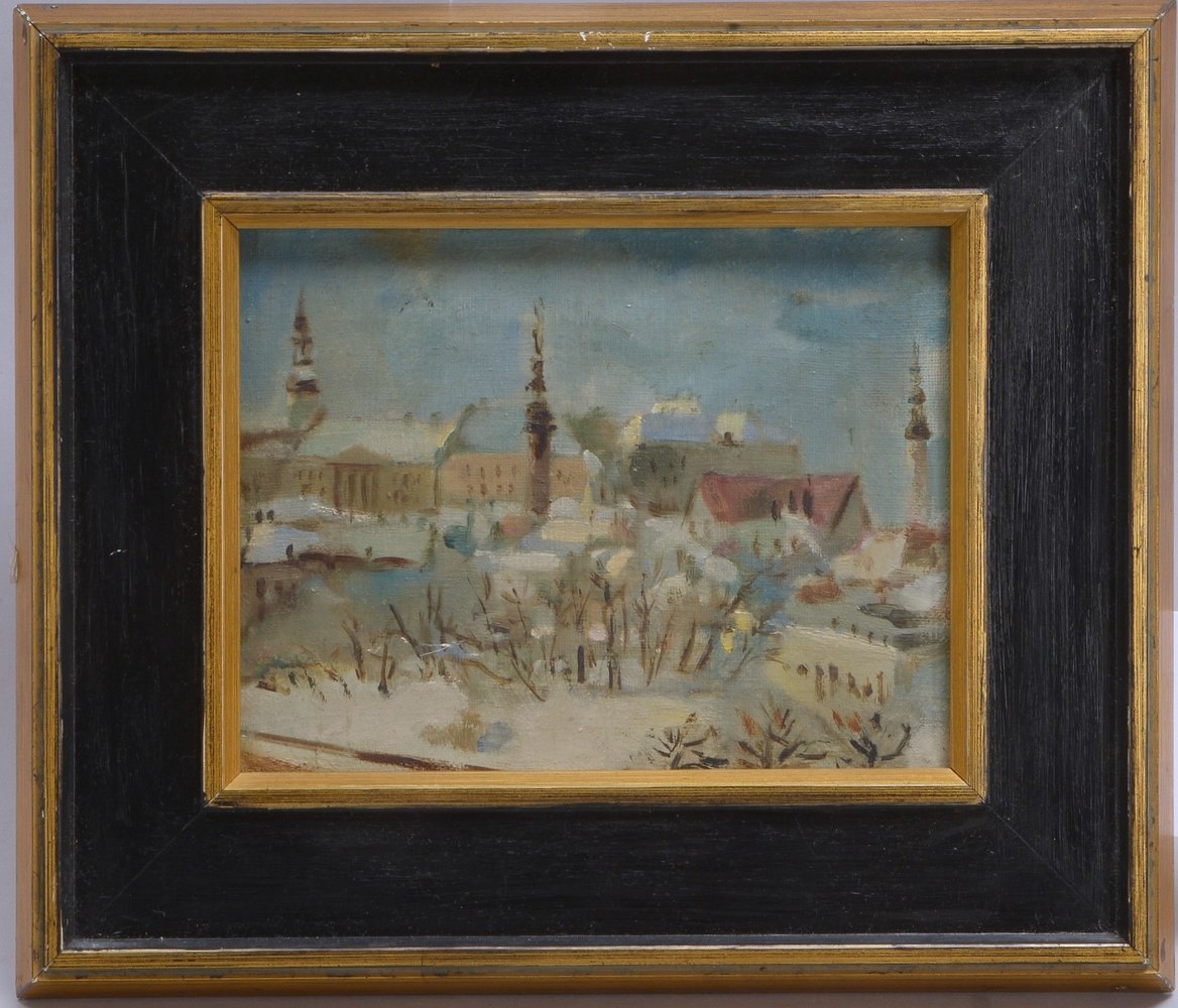 Gemälde, 'Standansicht im Winter', Öl/Lw, unsigniert; Maße 14 x 18 cm