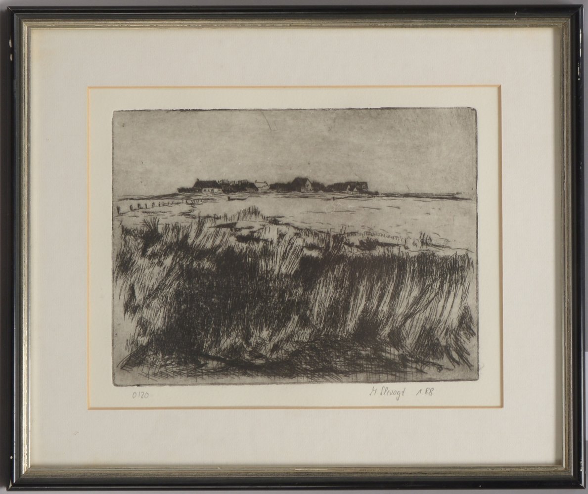 Slevogt, Max, 'Dünenlandschaft mit Gehöft', Radierung, Aufl. '0/30', bleisigniert